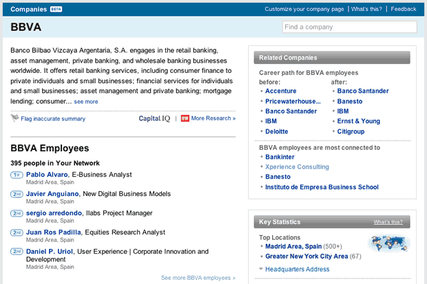Perfil de empresa del BBVA en Linkedin